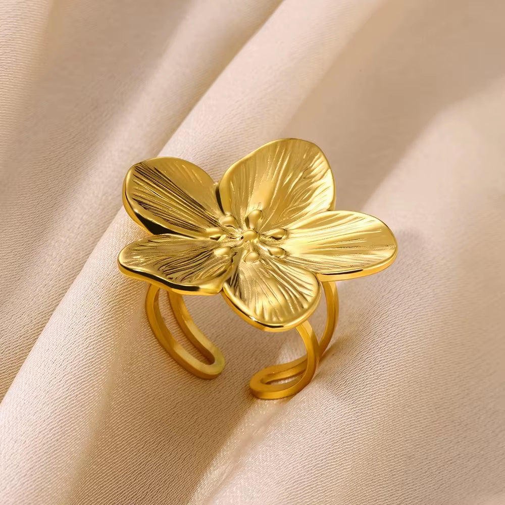 Stainless Steel Rings for Women Aesthetic Heart Gold Color Wedding Ring Vintage Waterproof Wedding Jewelry Prom Accessories Gift